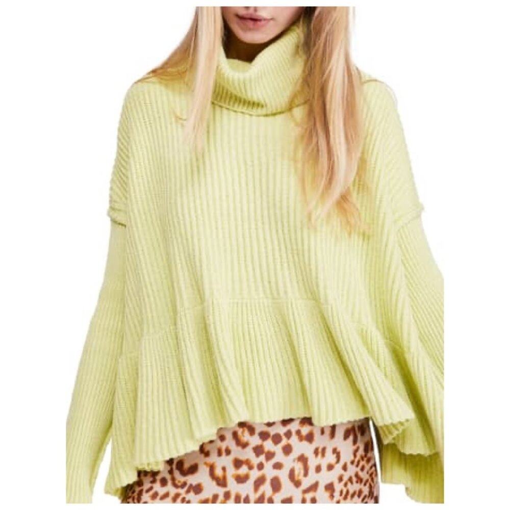 Free People Layer Cake Turtleneck Sweater Lime Green